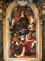 Mariä Himmelfahrt mit St. Peter und St. Hieronymus, von Giovanni Francesco Barbieri, bekannt als Guercino, Öl auf Leinwand. Kathedrale Santa Maria Assunta, Reggio Emilia.