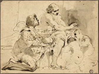 Studie für Jakob segnet die Söhne Josephs (recto); Skizzen: Heiliger Christophorus; Zwei Figuren im Gespräch über Geld (verso)