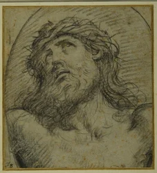 Kopf und Schultern des lebenden gekreuzigten Christus