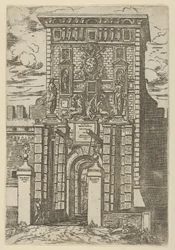 Das Porta Galliera, das Eingangstor zu Bologna und die Zugbrücke mit temporären Dekorationen (1598)