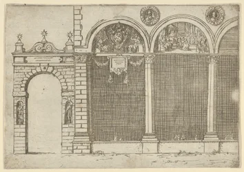 Die Arkade des Palastes des Erzbischofs von Bologna mit temporären Dekorationen für die e..., 1598