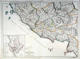 Historische Karte der italienischen Region, in der die Etrusker lebten, nach dem Atlas von G. Delysle