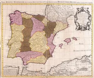 Karte der Iberischen Halbinsel, Königreiche Portugal und Spanien (Radierung)