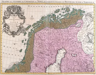 Karte der nordischen Länder, Königreiche Dänemark, Schweden und Norwegen