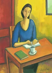 Mädchen mit Büchern und Kaffee