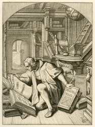 Luther liest in der Universitätsbibliothek von Erfurt. Er fand eine lateinische Bibel
