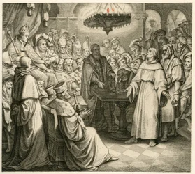 Martin Luther vor Kaiser Karl, neben ihm sein Bruder Ferdinand