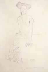 Aug Ruhubeit die junge Frau, stützt sich mit den Händen ab, 1908