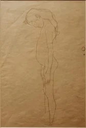 Mädchenakt mit gesenktem Kopf nach links