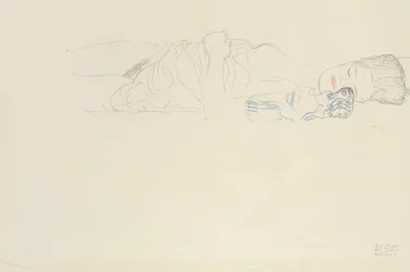 Halb liegende Halbnackte nach rechts, ca. 1914-15