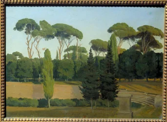 In den Gärten der Villa Borghese. Gemälde von Gustaf Wilhelm Palm (1810 - 1890)