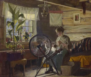 Frau im Bauernhausinneren