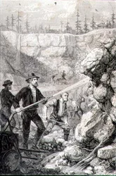 Goldsuche in Kalifornien in den 1860er Jahren, graviert von Felix Jean Gauchard (1825-72)
