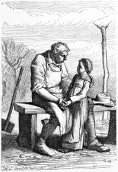 Cosette und Jean Valjean - in „Les Misérables“ von Victor Hugo, ill. von Brion, ed. Hetzel und Lacroix