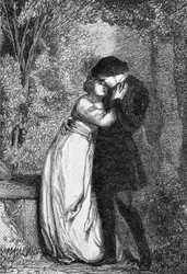 Cosette und ihr Verlobter Marius - in „Les Misérables“ von Victor Hugo, ill. von Brion, ed. Hetzel und Lacroix