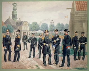 Offiziere der dänischen Marine an der Akademie. Aquarell von Gustav Brock