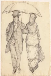 Mann und Frau unter einem Regenschirm