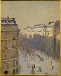 Schnee auf dem Boulevard Haussmann, Paris