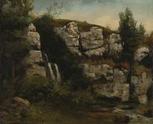 Landschaft mit Felsen und Wasserfall