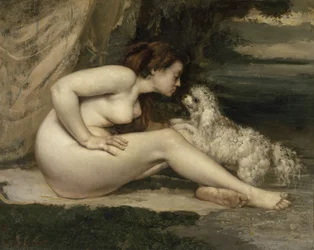Nackte Frau mit einem Hund