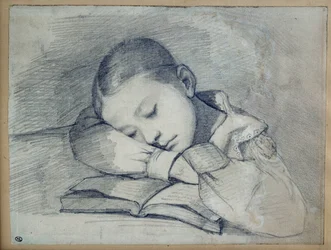 Porträt von Juliette Courbet schlafend. Zeichnung mit Bleistift von Gustave Courbet (1819-1877). 1841. Dim. 0,20 x 0,26. Paris, Musee d