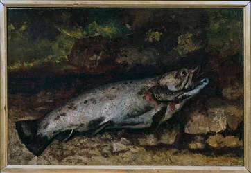 Die Forelle. Stillleben von Fischen. Gemälde von Gustave Courbet (1819-1877)