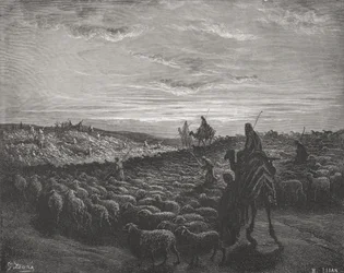 Abraham zieht ins Land Kanaan, Genesis 13:1-4, Illustration aus Dore