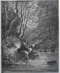Erscheinung von Dorothee in Bauernkleidung - aus „Don Quijote von der Mancha“ von Miguel Cervantes (1547-1616) - Holzschnitt nach einer Zeichnung von Gustave Doré