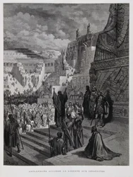 Artaxerxes gewährt den Juden in Persien Freiheit, Illustration aus der Dore-Bibel