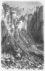 Angriff auf eine Burg oder eine befestigte Stadt, Illustration aus 