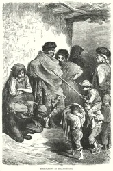 Jungen spielen Stierkampf (Gravur)