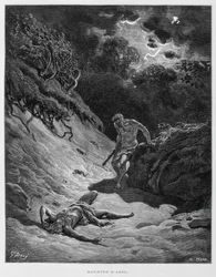 Kain tötet seinen Bruder Abel, Illustration aus der Dore-Bibel