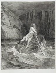 Charon, der Fährmann der Hölle, aus der Göttlichen Komödie (Inferno) von Dante Alighieri (1265-1321) graviert von Stephane Pannemaker (1847-1930) um 1868