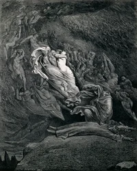 Dante und Virgil mit Paolo und Francesca, Illustration zu Inferno, Canto V der Göttlichen Komödie