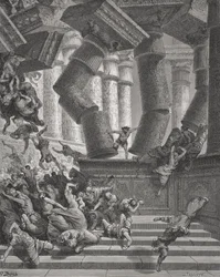 Der Tod von Samson, Richter 26:28-30, Illustration aus Dore