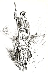 Don Quichotte auf seinem Pferd, gefolgt von Sancho auf seinem Esel