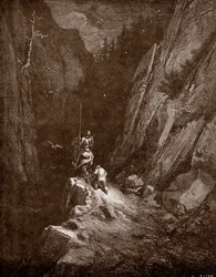 Don Quijote und Sancho Panza im Herzen der Sierra Morena (Gravur von Gustave Doré für „Der sinnreiche Junker Don Quijote von der Mancha“ von Miguel de Cervantes 1863)