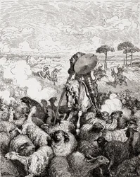 Don Quijote kämpft gegen die Schafherde, aus Die Gartenlaube, veröffentlicht 1905