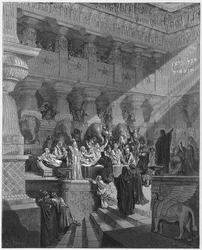 Gustave Doré Bibel: Daniel deutet die Schrift an der Wand