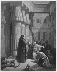 Gustave Dore Bibel: Die Ägypter drängen Moses zum Aufbruch
