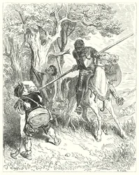 Gustave Dorés Don Quixote: "Bei der Sonne, die scheint, habe ich große Lust, dich mit meiner Lanze durch den Körper zu stechen"