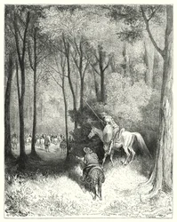 Gustave Dorés Don Quixote: "Don Quixote erblickte eine Gesellschaft, die er bei näherer Betrachtung für Personen von Rang hielt"
