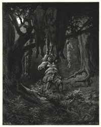 Gustave Dorés Don Quixote: "Er rief Don Quixote um Hilfe"