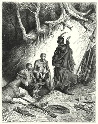 Gustave Dorés Don Quixote: "Die Knappen ließen Don Quixote, Roque und Sancho zurück, um auf ihre Rückkehr zu warten"