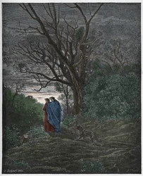 Inferno, 1. Gesang: Die Wölfin erscheint, Illustration aus „Die Göttliche Komödie“ von Dante Alighieri, 1885
