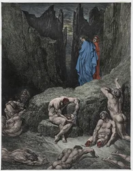 Inferno, Gesang 29: Virgil tadelt Dantes Neugier, Illustration aus "Die Göttliche Komödie" von Dante Alighieri, 1885