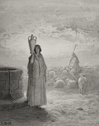 Jakob hütet Labans Herde, Illustration aus Dores 