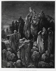 Jakob und seine Söhne kommen in Ägypten an, Illustration aus der Dore-Bibel