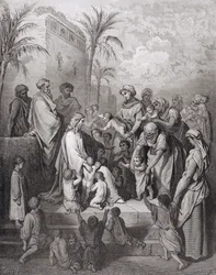 Jesus segnet die Kinder, graviert von Stephane Pannemaker, ca. 1868