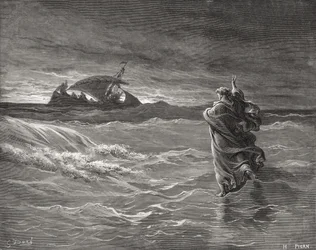 Jesus geht auf dem Meer, Johannes 6:19-21, Illustration aus Dores 